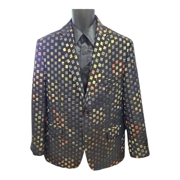 MEN'S EJ SAMUEL MULTI SQUARE COLOR ABSTRACT PATTERN COAT. J25 - Picture 2 of 7